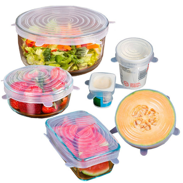 6 Pcs/set Reusable Silicone Stretch Lids Kitchen Food Cover Wraps Microwave Oven Safe BPA Free Vacuum Lids For Can bottle