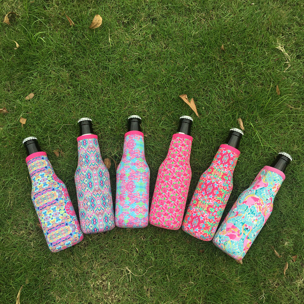 Wholesale Blanks Lilly Bottle Wrap Neoprene Beer Cooler Crown Jewel Coral Flamingo Rose Mucho Printing Can Cover DOM103508