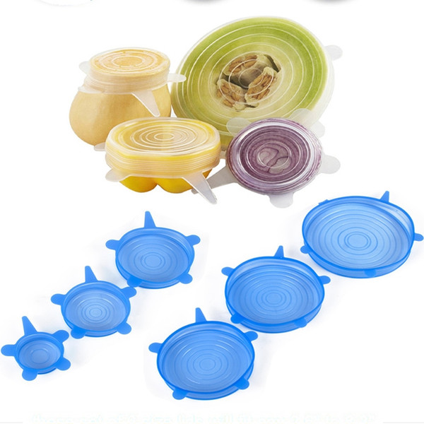 Silicone Stretch Lids Vacuum Seal Suction Cover Sealer Bowl Pot Silicone Caps Cover Kitchen Cookware Accessories White Blue 6pcs/lot YW2830