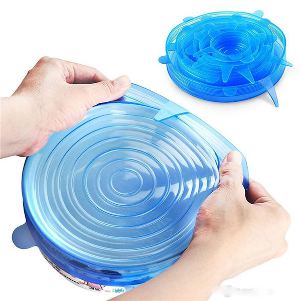 6Pcs/ Set Silicone Seal Vacuum Stretch Lids Reusable Silicone Food Fresh Keeping Sealed Covers Heat Resist Freezable Food Wraps bowl