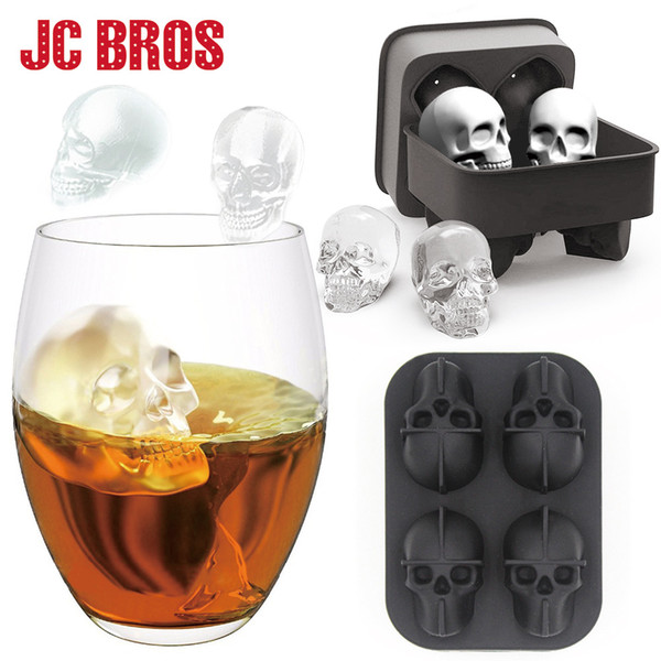 4 Grids 3D Skull Head Ice Cube Mold Halloween Skull Shaped Whisky Wine Ice Cube Tray Maker Chocolate Mould Bar Party Supplies