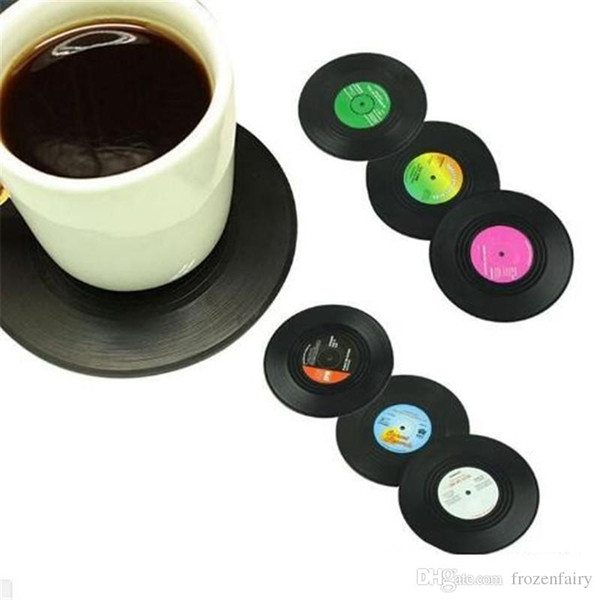 6PCS/set Retro Vinyl Coasters Drinks Table Cup Mat Home Decor CD Record Coffee Drink Placemat Tableware Spinning DHL Free Shipping