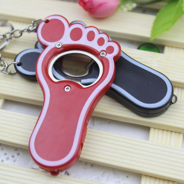 Multipurpose personalized keychain novelty gift mini Creative Multifunction Keychain with light / feet stall supply wholesale LED Opener