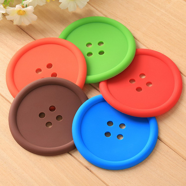 Cute Colorful Silicone Button Cup Cushion Holder Drink Tableware Anti Slip Coaster Mat Pads 5colors DHL Shipping Free