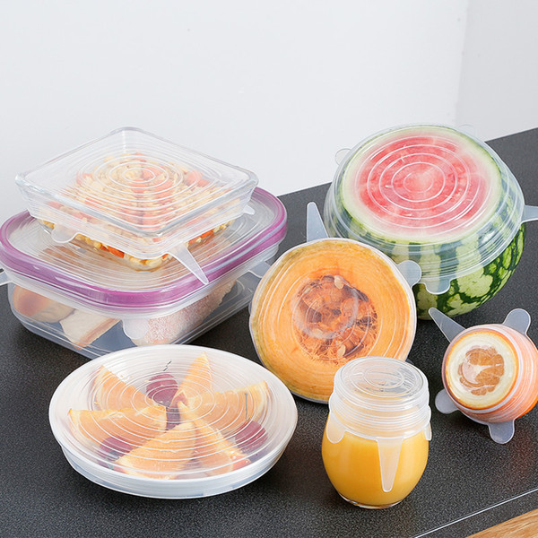 HOT 6Pcs/Set Silicone Stretch Suction Pot Lids Food Grade Fresh Keeping Wrap Seal Lid Pan Cover Fruit fresh-keeping cover