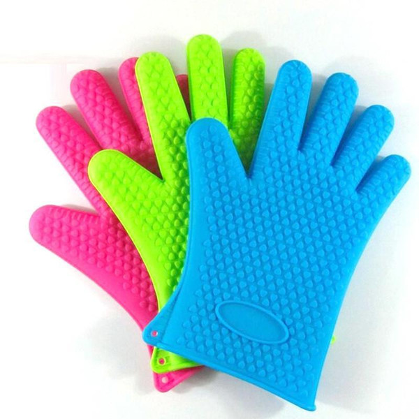 Kitchen Microwave Oven Baking Gloves Thermal Insulation Anti Slip Silicone Five-Finger Heat Resistant Safe Non-toxic gloves 1PC TC180928 20p