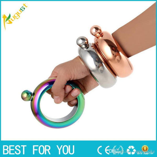 Bangle Bracelet Hip Flask 3.5oz 304 Stainless Steel Rainbow Liquid Alcohol Vodka Whiskey Drinkware Alcohol Funnel For Man