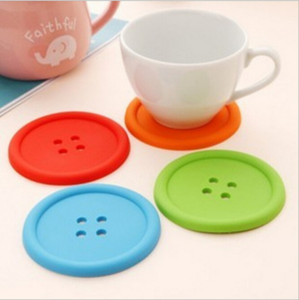 Cute Colorful Silicone Button Cup Cushion Holder Drink Tableware Coaster Mat Pads Free Shipping