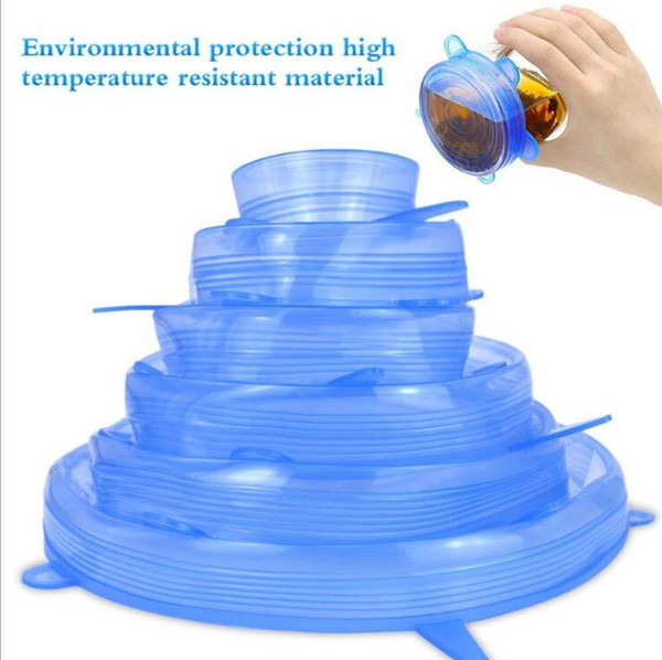 6Pcs/ Set Silicone Seal Vacuum Stretch Lids Reusable Silicone Food Fresh Keeping Sealed Covers Heat Resist Freezable Food Wraps 3 colors