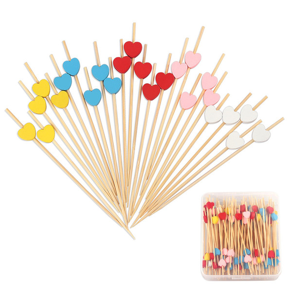 150 Counts Party Decorations Cocktail Picks Bamboo Appetizer Toothpicks Assorted Color Love Heart 4.7 Inch in Clear Storage Box -MSL120