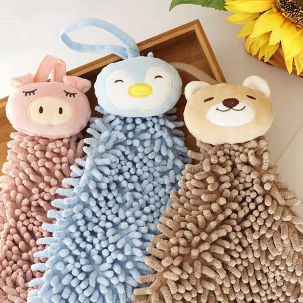 40*20cm Cute Cartoon Animal Hand Towel Handkerchief Chenille Microfiber Wash Towel Home Cartoon Kitchen Bathroom Tools