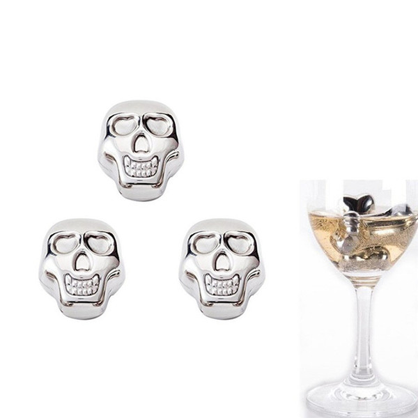 Stainless Steel Coolers Stone Whiskey Cooler Wine Beer Stones Ice Cooler Rock Ice Skull Cube Alcohol Physical Cooled Metal for Bar SWI02