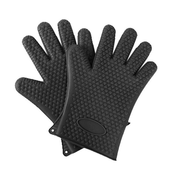 One pair Kitchen Oven Glove Heat Resistant Silicone Pot Holder Baking BBQ Cook Mitts-black