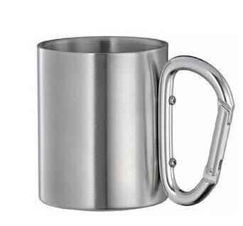 100pcs very cheap Stainless Steel Coffee Mug Camp Camping Cup Carabiner Hook Double Wal mug FEDEX UPS DHL Free shipping