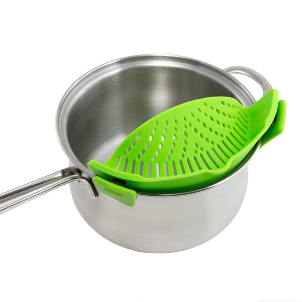 Top Quality !6 Colors Kitchen Silicone Strainer Wash Kitchen Food Clean Clip-On Snap Strainer Colander Liquid Separate