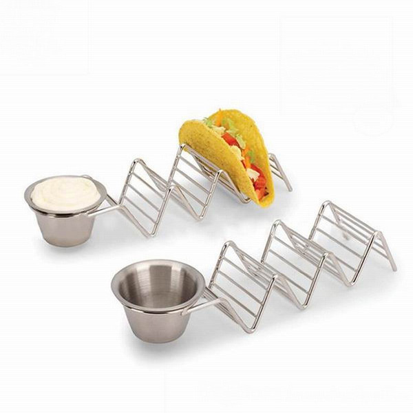 Wholesale 23*6*4Cm Food Holder Taco Holder Taco Rack Stainless Steel Taco Stand With Sauce Cup 3 Hard Shell Tacos