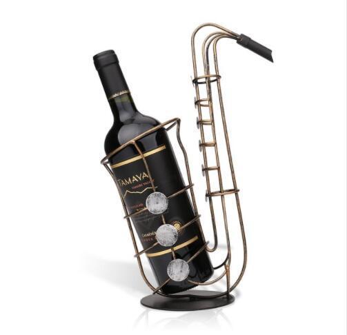 Metal Sax Wine Rack Beautiful Crafts Artwork Gift Wine Holder Figurines Creative Wine Bottle Stand Practical Decoration