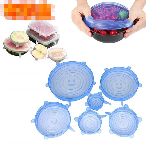 6Pcs/ Set Silicone Seal Vacuum Stretch Lids Reusable Silicone Food Fresh Keeping Sealed Covers Heat Resist Freezable Food Wraps 3 colors