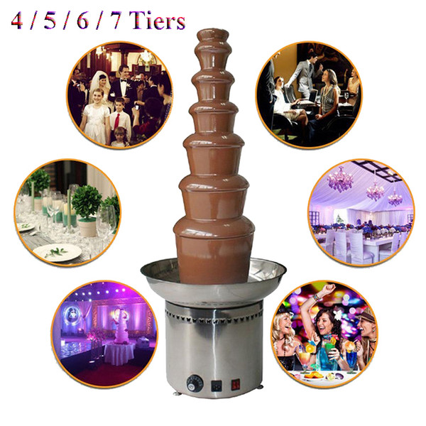 Fashion Commercial 4/5/6/7 Tiers Electric Chocolate Fountain Fondue Maker Adjustable Luxury Stainless Steel for Wedding Party Hotel