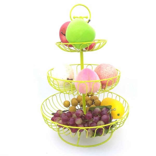 Colorful Fruit Rack - 3 Tier Steel Layered Free Standing Kitchen Counter Top Fruit Basket Stand - 16