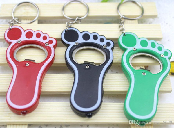 free shipping factory selling Hot Creative Multifunction Keychain with light / feet stall supply wholesale LED Opener