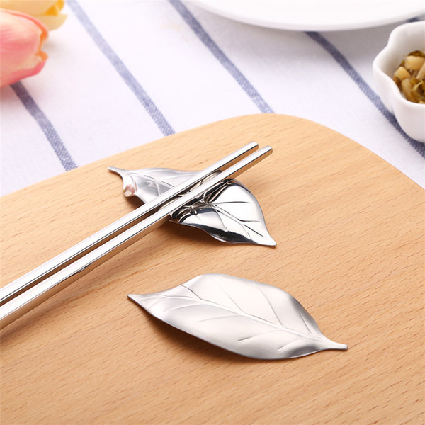 Special Leaf Design Matte Polish 304 Stainless Steel Chopsticks Rest Hold Chopsticks with Color Box Packing