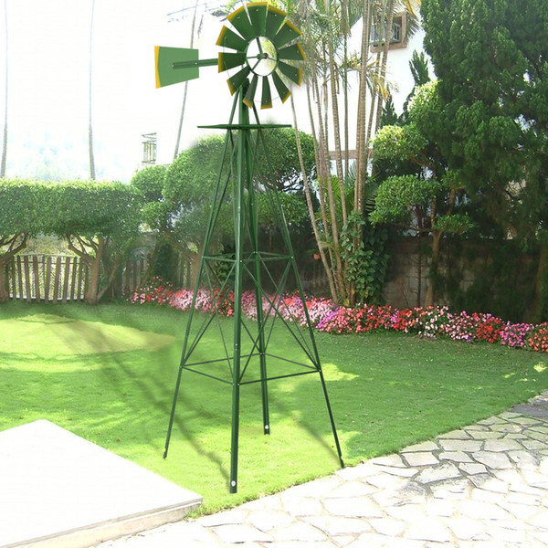 8Ft Tall Windmill Ornamental Wind Wheel Green And Yellow Garden Weather Vane