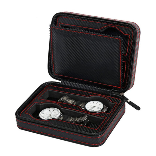 4/2 Slots Carbon Fibre Watch Box Display with Zipper watches bag Case Watches Display Storage Portable Travel Watch Holder Case