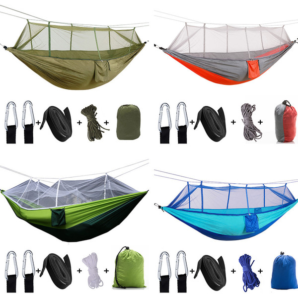 Outdoor Nylon Mosquito Net Parachute Hammock Camping Hanging Sleeping Bed Swing Portable Double Chair Hamac Army Green