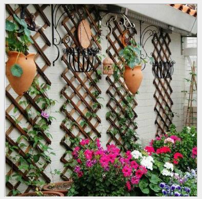 Wooden fence Carbonized and anticorrosive wood fence telescopic wood netting wood fence wall grid flower rack climbing vine