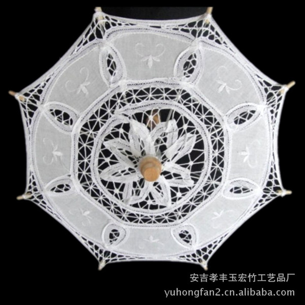 Wholesale-Fashion Hot Sale White Wedding bridal Umbrellas bamboo Wedding Umbrella Lace Parasols small vintage cottons white lace umbrella