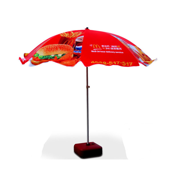 52in Metal Round Garden Parasol Canopy Patio Sun Shade Terrace Umbrella Crank Tilt With 28L Plastic Red Water Tank Custom Printing Service