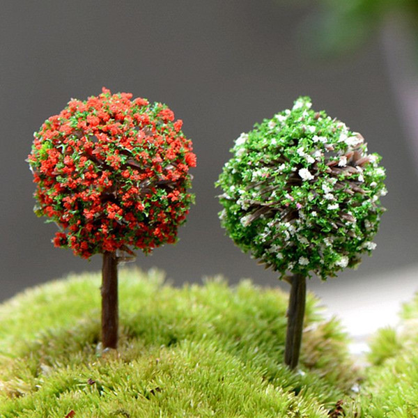 40Pcs/Set Kawaii Zakka Tree Flower 5 Color Ball Tree Moss Micro Landscape Crafts Figurines Fairy Garden Decoration