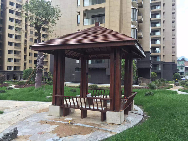 Rot Proof gazebo garden outdoor courtyard hexagonal solid wood villa carbonized wood preservative wood garden pavilion four corner