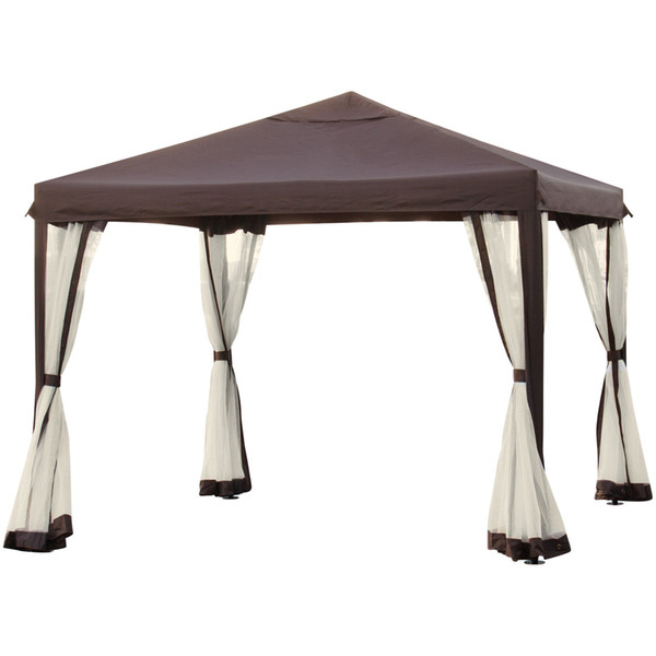 10' x 10' Patio Garden Canopy Gazebo W/ Fully Enclosed Mesh Insect Screen- Brown