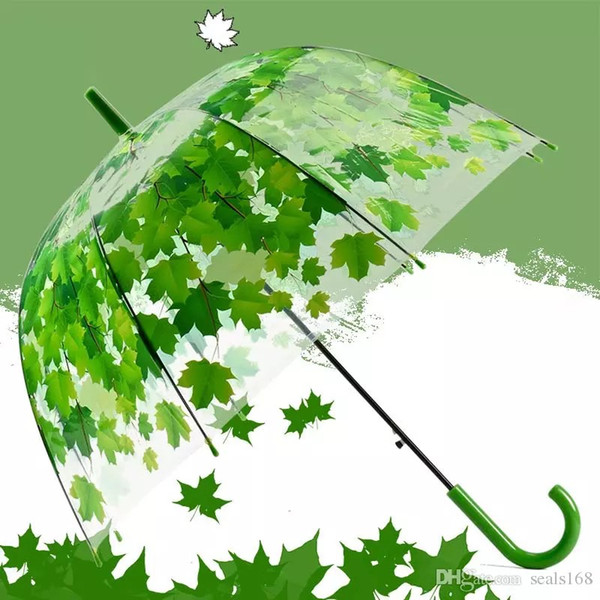 Newest Transparent PVC Mushroom Umbrellas Green Printed Leaves Rain Clear Leaf Bubble Umbrella Free Shipping 8pcs