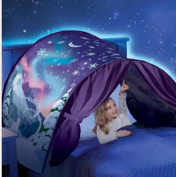 New Popular Dream Tents Dinosaur Island Magical Unicorn Fantasy Kids Pop Up Bed Tent Foldable Outdoor Indoor Bed