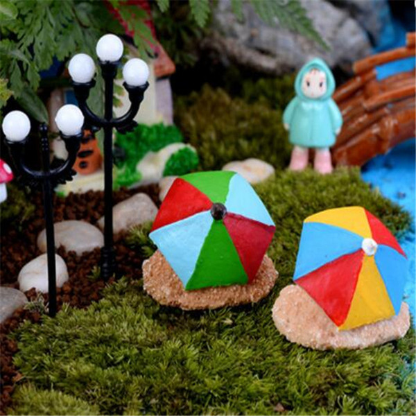 2PCS Moss Micro Landscape Beach Umbrella Assembly DIY Toys Resin Crafts Figurines Fairy Garden Decoration