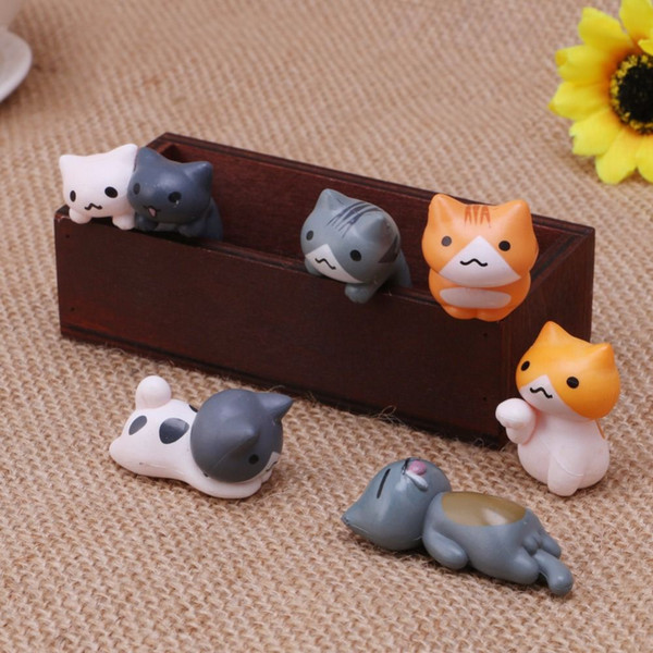 6Pcs Cheese Cartoon Lazy Cat Hand Toy Micro Landscape Garden Decor Stakes Toys