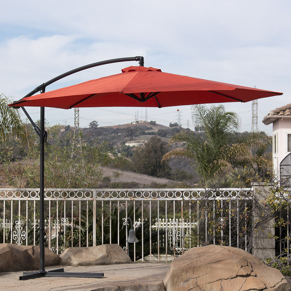 10' Hanging Umbrella Patio Terra Cotta UV Resistant Shade Offset Outdoor W/ Base