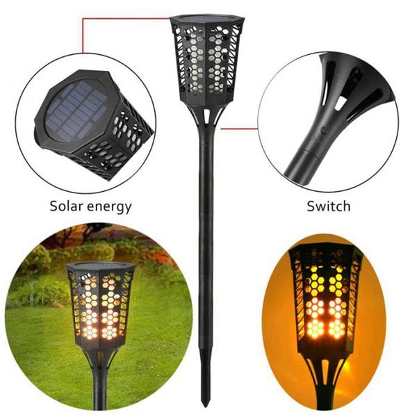 Solar Tiki Torch Lights LED Garden Waterproof Outdoor Courtyard Lamp Dancing Flame Flickering 96 LED Decorative Lights IP65