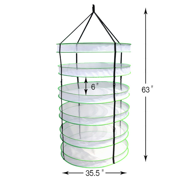 Thickest Best Quantity Steel Rings Foldable Heavy Duty Hanging Dryer Rack,3-Feet 6 Layer Collapsible Mesh Hydroponic Drying Rack Net