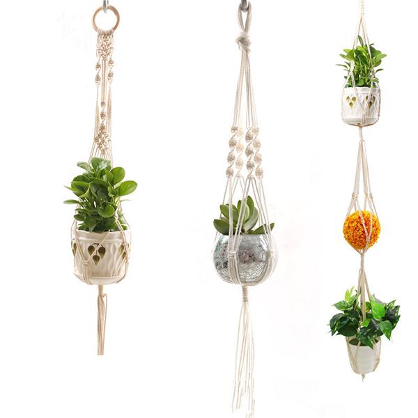 Plant Hanger Natural Cotton Rope Crochet Basket Flower Pot Net Holder Container Basket Hanging Flower Pots Decorative Multi Design