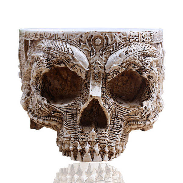 P -Flame White Antique Sculpture Human Skull Planter Garden Storage Pots Container Macetas Decoration Flower Pot For Home Decor