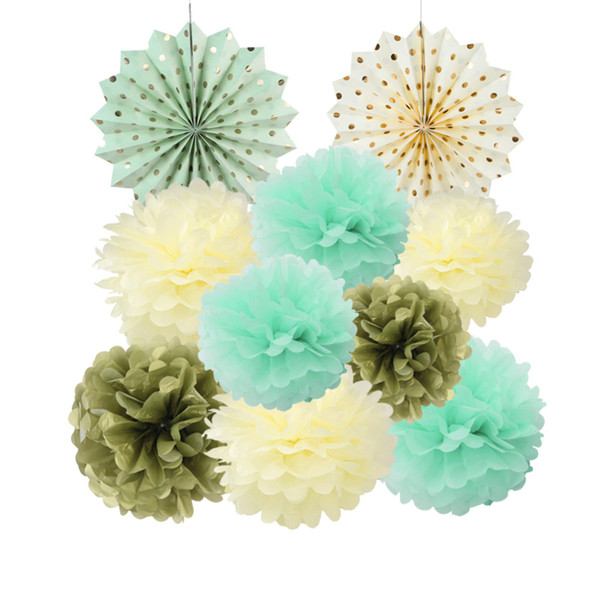 Pack Of 10 Paper Decoration Set Tissue Paper Fans Pom Poms For Wedding Birthday Party Nursery Baby Showers Garden Space Decor