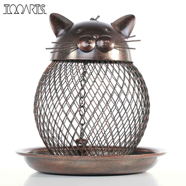 Tooarts Cat Shaped Bird Feeder Cat Shaped Vintage Handmade Outdoor Decoration Villa Garden Decoration Hanging Style Cast Metal