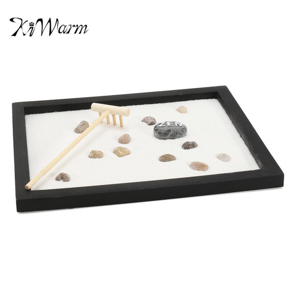 Kiwarm Zen Garden Sand Kit Tabletop Yoga Meditation Sand Rocks Rake Feng Shui Decor Home Ornament Crafts