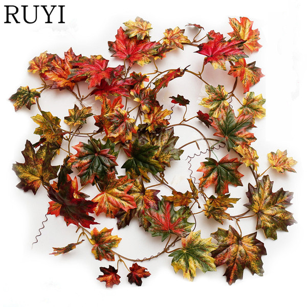 Decorative Flowers Artificial Fall Maple Leaf Garland Silk Long Vine Wedding Garden Decor Decoration