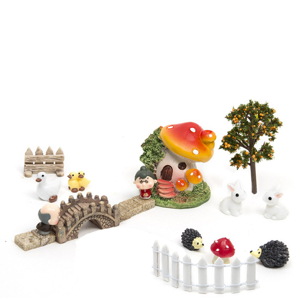 18pcs /Set Micro Landscape Home Bonsai Diy Doll House Model Succulents Decoration Fairy Garden Miniatures Terrarium Figurines