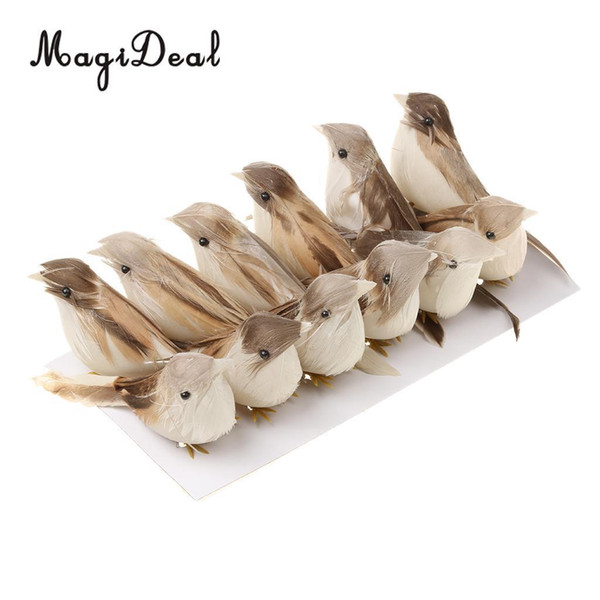 Magideal 12pieces Perched Woodland Birds Artificial Feather Bird Home Ornaments Decor C19041501